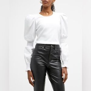 Veronica Beard Women’s Fawn Cinch Puff-Sleeve Top in White Size M